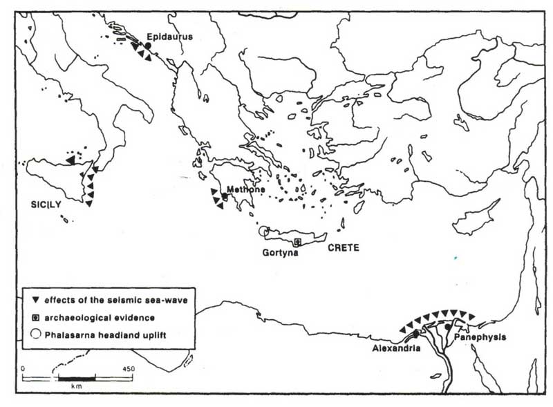 Πληγείσες περιοχές από σεισμό και τσουνάμι (21.07.365μ.Χ.)