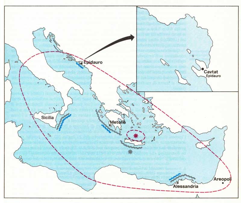 Πληγείσες περιοχές από σεισμό και τσουνάμι (21.07.365μ.Χ.)
