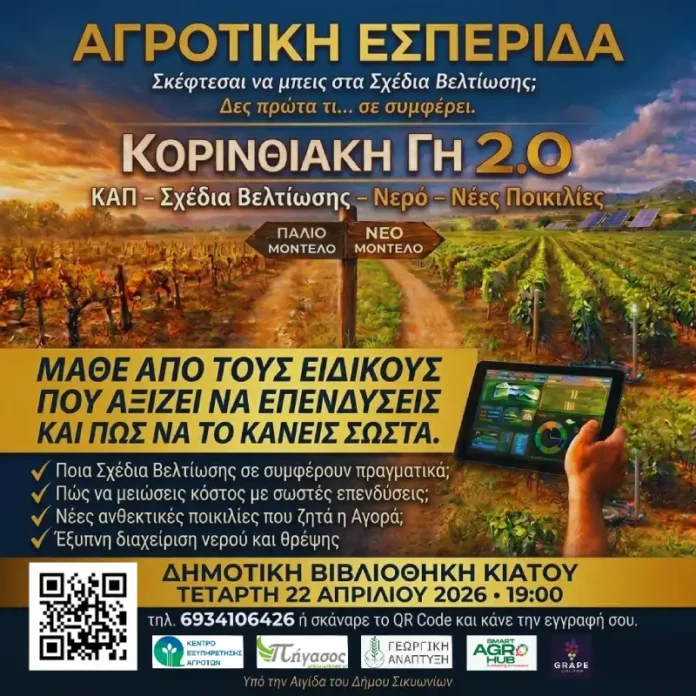 Κορινθιακή Γη 2.0: Αγροτική εσπερίδα στο Κιάτο για τη νέα ΚΑΠ