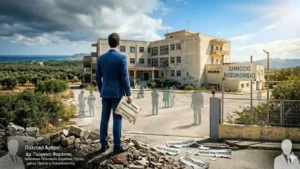 Ενας ανθρωπος που κοιταζει ενα νοσοκομειο