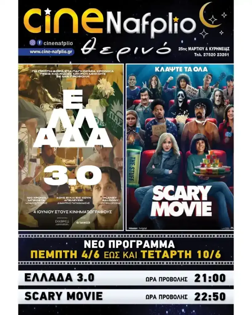 Θερινό Σινεμά Ναύπλιο: Το Πρόγραμμα Προβολών (4/6 - 10/6)