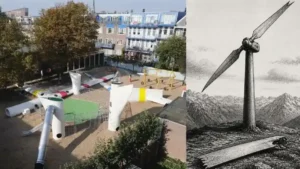 κατεστραμενη ανεμογεννητρια κ η παιδικής χαράς «Wikado» στο Ρότερνταμ της Ολλανδίας